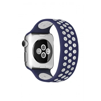 Mey İthalat®   Watch 38mm Ayarlı Delikli Silikon Kordon - Lacivert-Beyaz