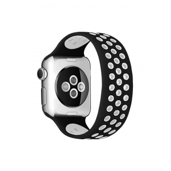 Mey İthalat®   Watch 38mm Ayarlı Delikli Silikon Kordon - Siyah-Beyaz