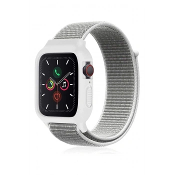 Mey İthalat®   Watch 38mm Hasırlı Cırtcırtlı Kasalı Kordon - Beyaz