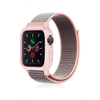 Mey İthalat®   Watch 38mm Hasırlı Cırtcırtlı Kasalı Kordon - Pembe
