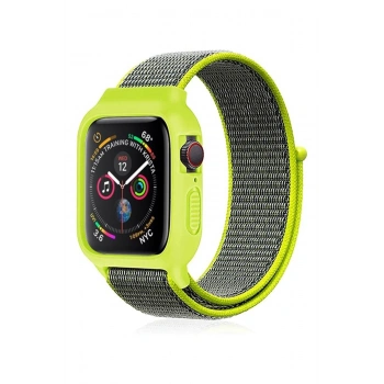 Mey İthalat®   Watch 38mm Hasırlı Cırtcırtlı Kasalı Kordon - Yeşil