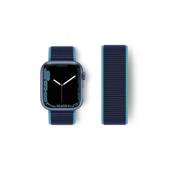Mey İthalat®   Watch 38mm Hasırlı Cırtcırtlı Kordon - Mavi-Lacivert