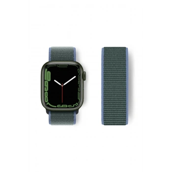 Mey İthalat®   Watch 38mm Hasırlı Cırtcırtlı Kordon - Mavi-Yeşil