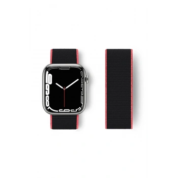 Mey İthalat®   Watch 38mm Hasırlı Cırtcırtlı Kordon - Pembe-Siyah