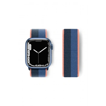 Mey İthalat®   Watch 38mm Hasırlı Cırtcırtlı Kordon - Siyah-Mavi