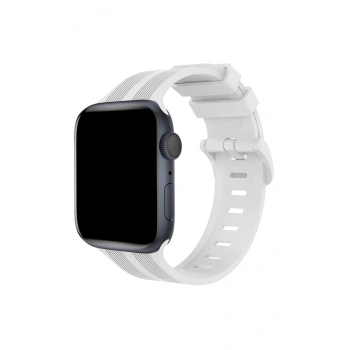 Mey İthalat®   Watch 38mm KR408 Çizgili Silikon Kordon - Beyaz