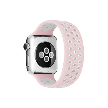 Mey İthalat®   Watch 42mm Ayarlı Delikli Silikon Kordon - Pembe-Beyaz