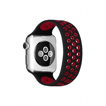 Mey İthalat®   Watch 42mm Ayarlı Delikli Silikon Kordon - Siyah-Kırmızı