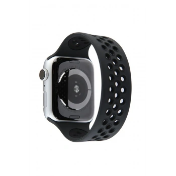 Mey İthalat®   Watch 42mm Ayarlı Delikli Silikon Kordon - Siyah-Siyah