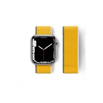 Mey İthalat®   Watch 42mm Hasırlı Cırtcırtlı Kordon - Sarı