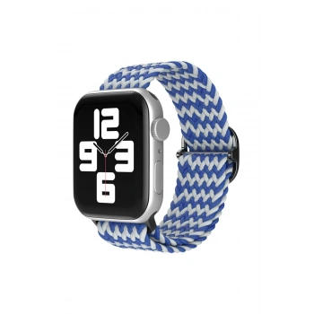 Mey İthalat®   Watch 42mm Star Kordon - Zigzag Beyaz-Mavi