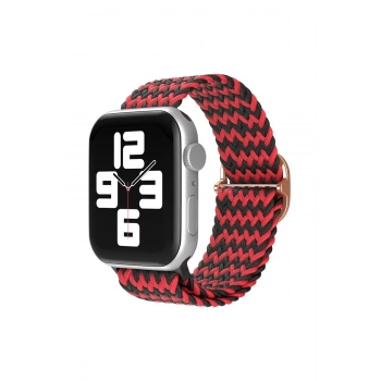 Mey İthalat®   Watch 42mm Star Kordon - Zigzag Kırmızı-Siyah