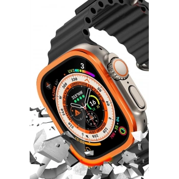 Mey İthalat®   Watch Ultra 49mm Alüminyum Kasa Cam Ekran Koruyucu - Turuncu