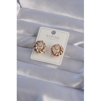 Mey İthalat® XUPİNG Rose Renk Oval Zirkon Taşlı Burgu Model Küpe