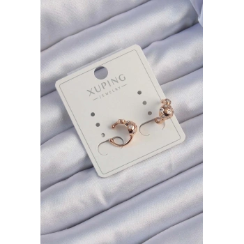 Mey İthalat® Xuping Rose Renk Zirkon Taşlı Bombeli Topçuk Earcuff Küpe