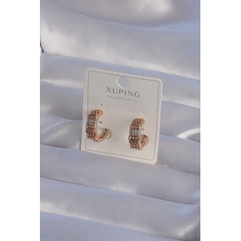 Mey İthalat® XUPİNG Rose Renk Zirkon Taşlı İşlemeli Halka Küpe