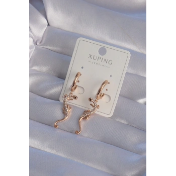 Mey İthalat® XUPİNG Rose Renk Zirkon Taşlı Kertenkele Model Halka Küpe