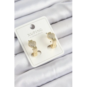 Mey İthalat® Xuping Zirkon Taşlı Kalp Model Gold Renk Kadın Küpe