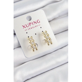 Mey İthalat® Xuping Zirkon Taşlı Sıralı Damla Model Gold Renk Kadın Küpe