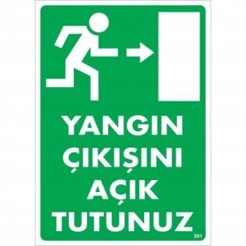 Mey İthalat® Yangın Çıkışını Açık Tutunuz Sağ Uyarı Levhası 25x35 KOD:891