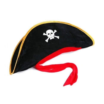 Mey İthalat® Yetişkin Boy Kadife Jack Sparrow Denizci Kaptan Jack Korsan Şapkası 50X20 CM