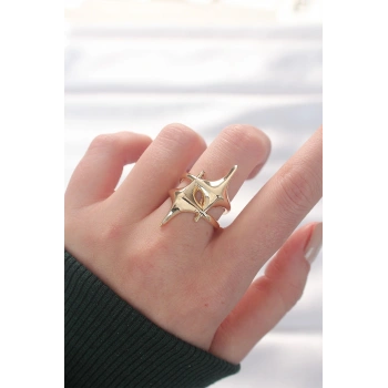 Mey İthalat® Yıldız Model Gold Renk Ayarlanabilir Yüzük
