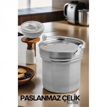 Mey İthalat® Yoğurt Bakracı – Paslanmaz Çelik 5 Litre |  Kapaklı, Hijyenik ve Dayanıklı 719597