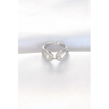 Mey İthalat® Zirkon Taşlı Silver Renk Ayarlanabilir Yüzük