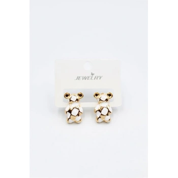 Mineli Ayıcık Küpe - Beyaz