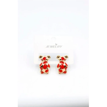 Mineli Ayıcık Küpe - Kırmızı