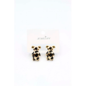 Mineli Ayıcık Küpe - Siyah