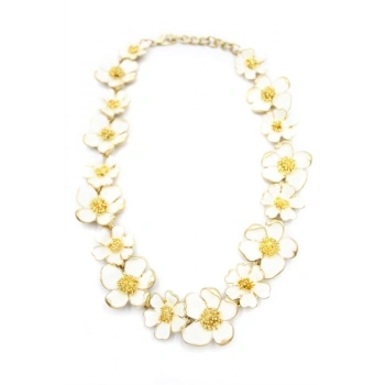 Mineli Çiçek Kolye - Krem