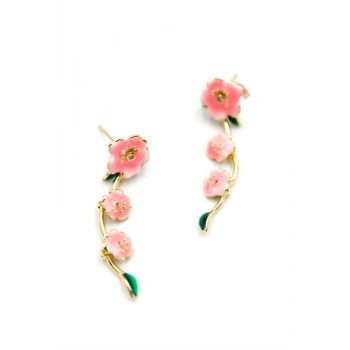 Mineli Çiçek Küpe - Pembe