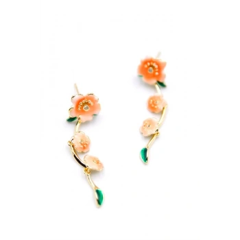 Mineli Çiçek Küpe - Turuncu