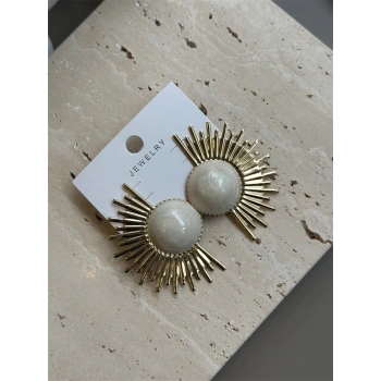 Mineli Güneş Küpe - Krem