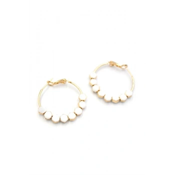 Mineli Halka Küpe - Beyaz