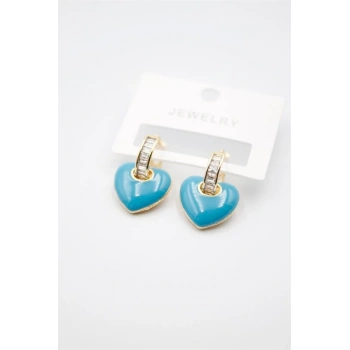 Mineli Kalp Küpe - Turkuaz