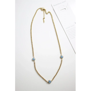 Nazar Boncuk Çelik Kolye - Altın