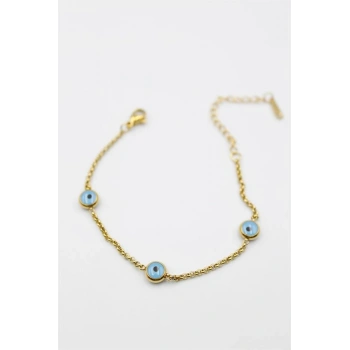 Nazarlı Zincir Çelik Bileklik - Altın