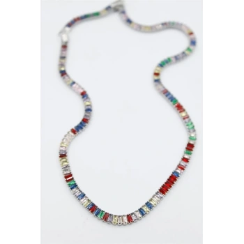 Orta Boy Renkli Su Yolu Kolye - Gümüş