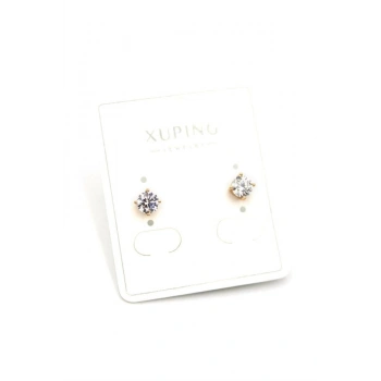 Orta Boy Tek Taş Küpe - Altın