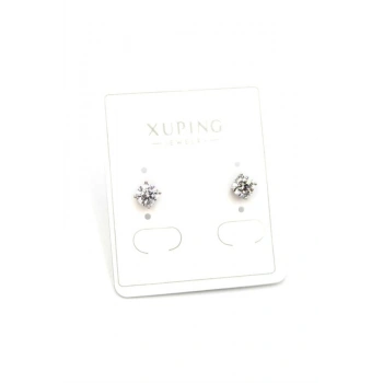 Orta Boy Tek Taş Küpe - Gümüş