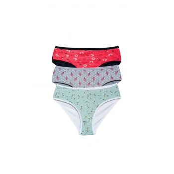 Pamuklu Geniş Kenarlı Likralı Desenli Bato Kadın Külot 3lü Paket Set1
