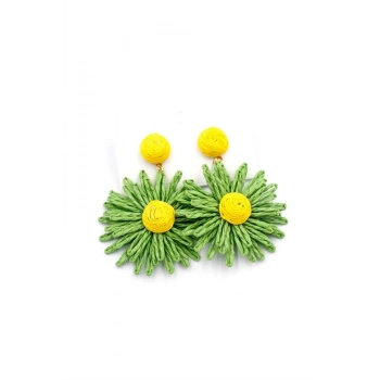 Papatya Hasır Küpe - Yeşil