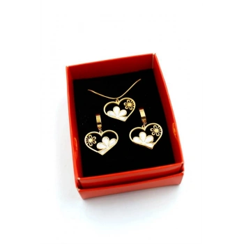 Papatya Kalp Set Kolye - Altın