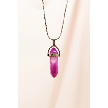 Pembe Akit Doğal Taşı Zincirli El Yapımı Tasarımlı Kolye Uç: 3,5 cm Zincir: 20 cm Kutulu