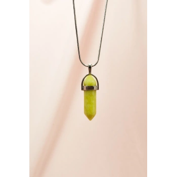 Peridot Doğal Taşı Zincirli El Yapımı Tasarımlı Kolye Uç: 3,5 cm Zincir: 20 cm Kutulu