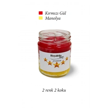 Premium Seri 2 Renk 2 Koku Sarı Kırmızı Beş Yıldız Kavanoz Mum 210 cc - RYL