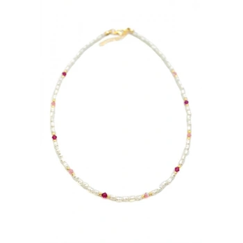 Renkli Boncuklu İnci Kolye - Fuşya