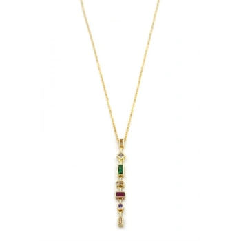 Renkli Taşlı Element Kolye - Altın